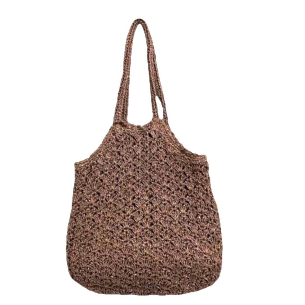 Beautiful Crochet and Fully Lined Taupe with Silver Shimmer Shoulder Bag
